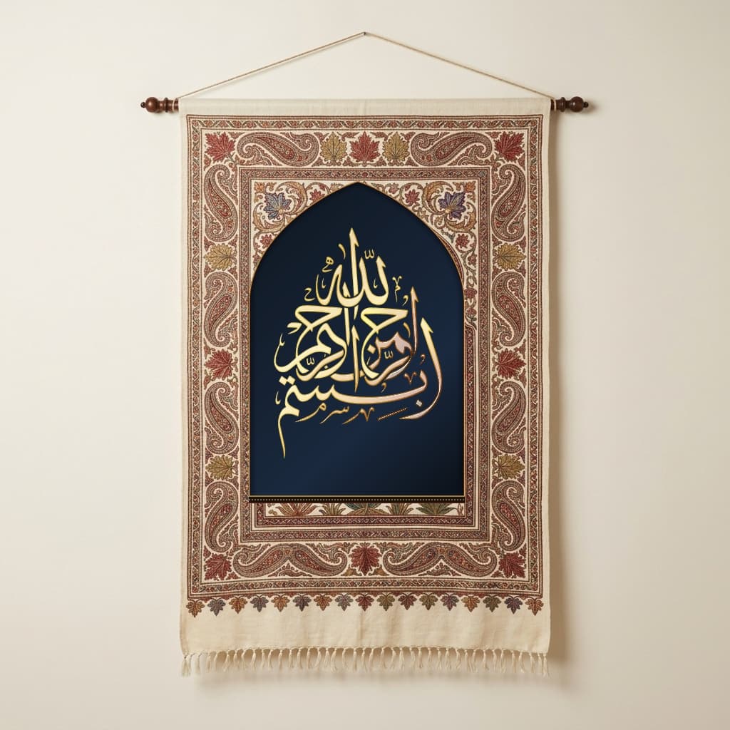 Hand-Embroidered Bismillah Textile Panel