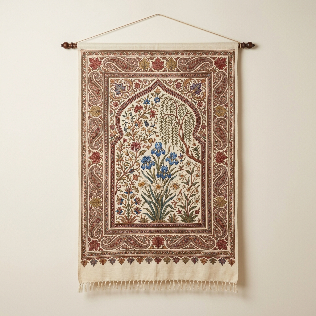 Sozni Embroidered Lotus-Free Floral Arabesque Panel