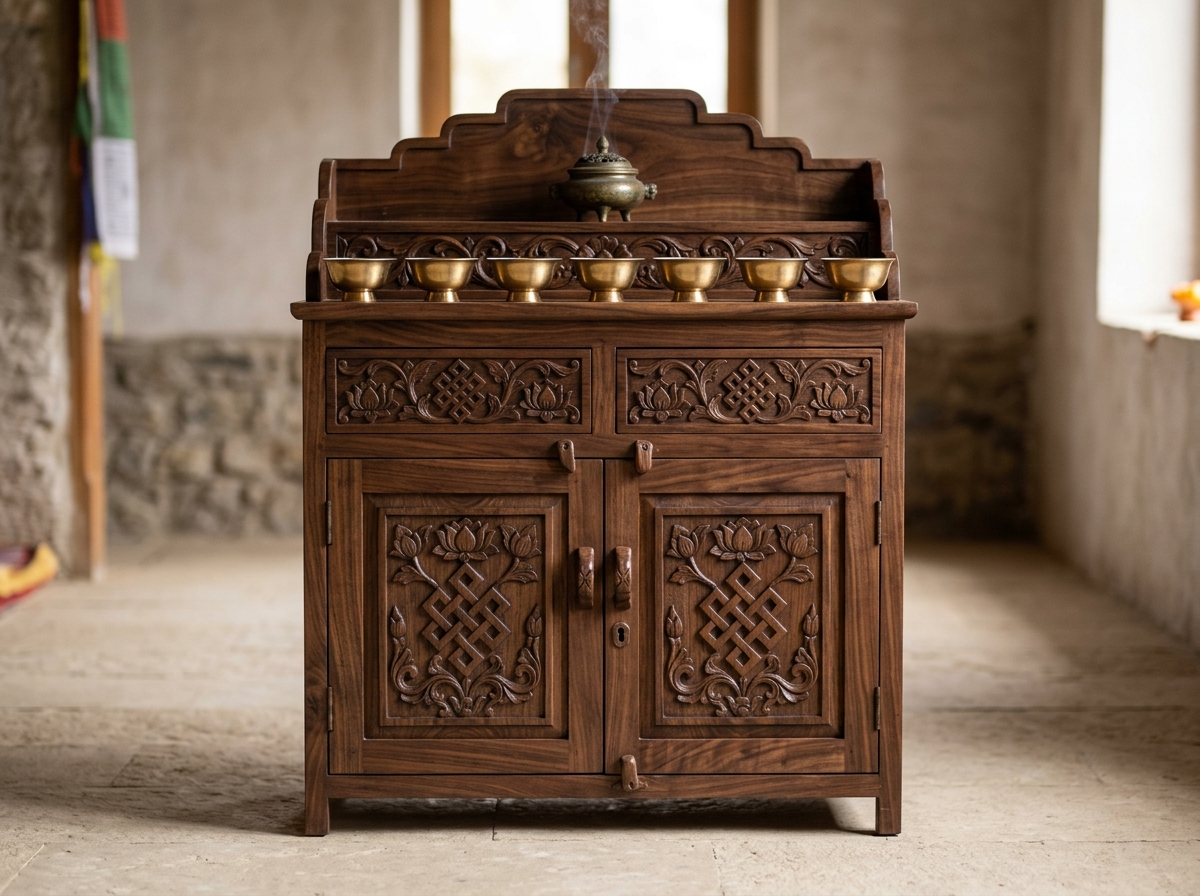 Kashmir Walnut Monastery Shrine & Offering Cabinet