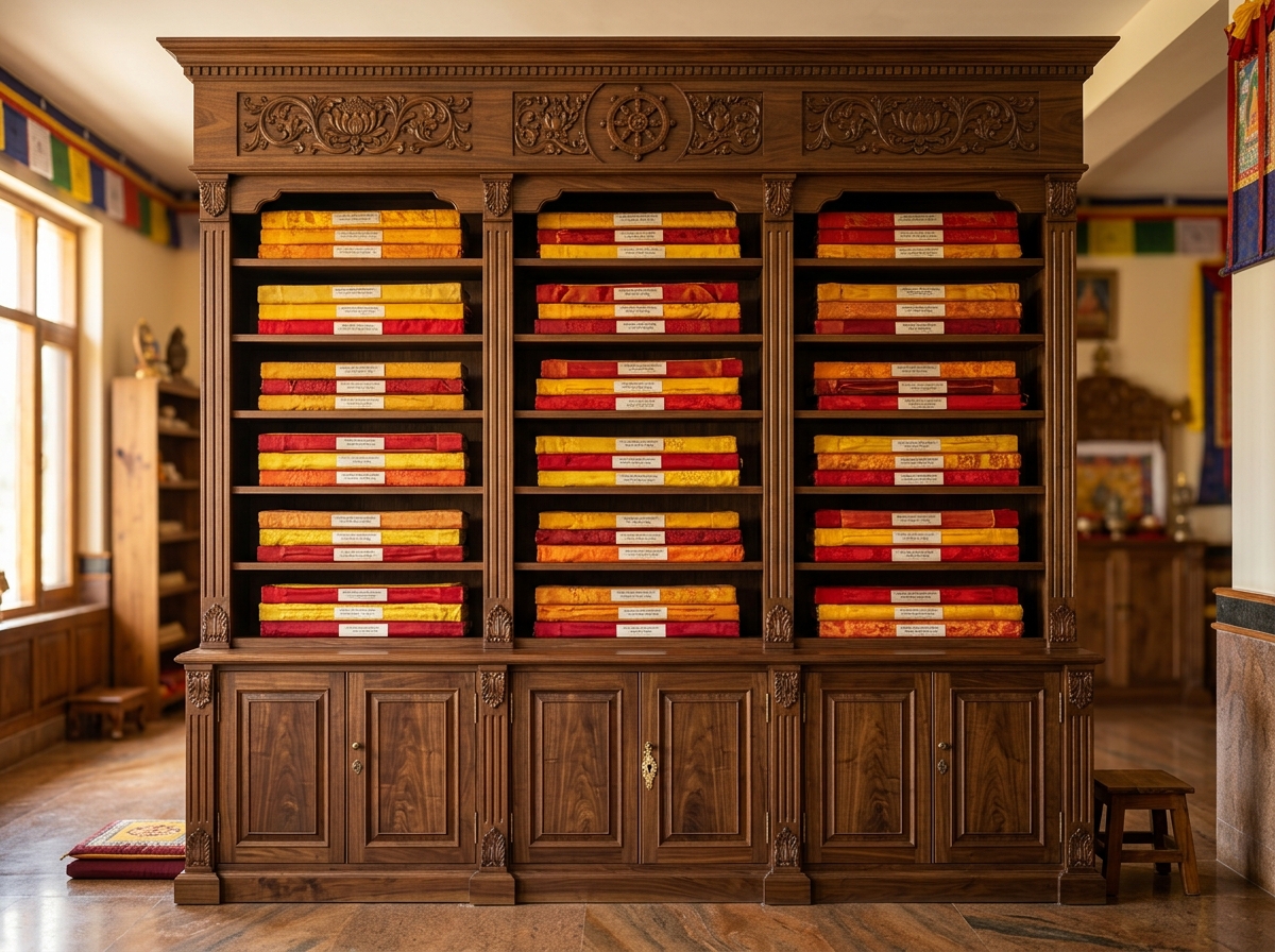 Kashmir Walnut Monastic Library & Scripture Cabinetry