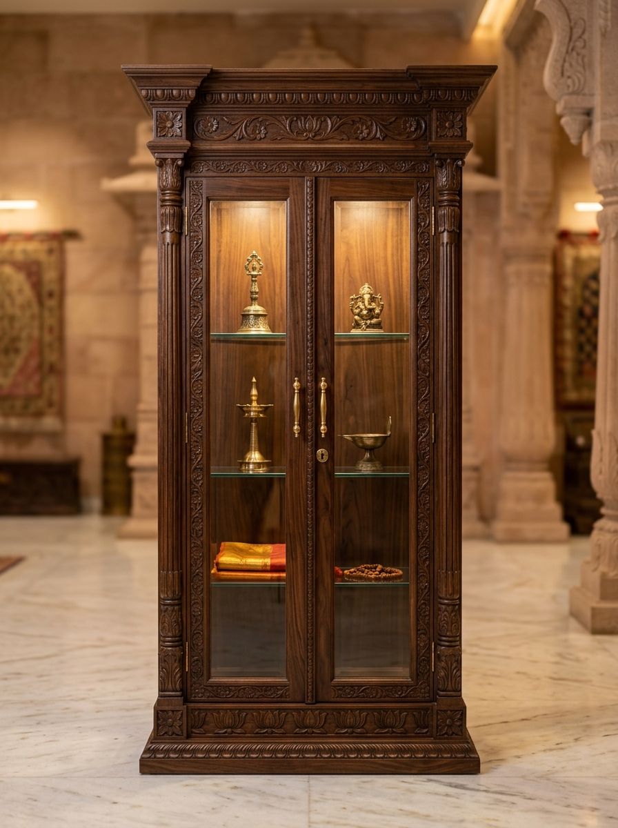 Kashmir Walnut Sacred Artifact Display Cabinet