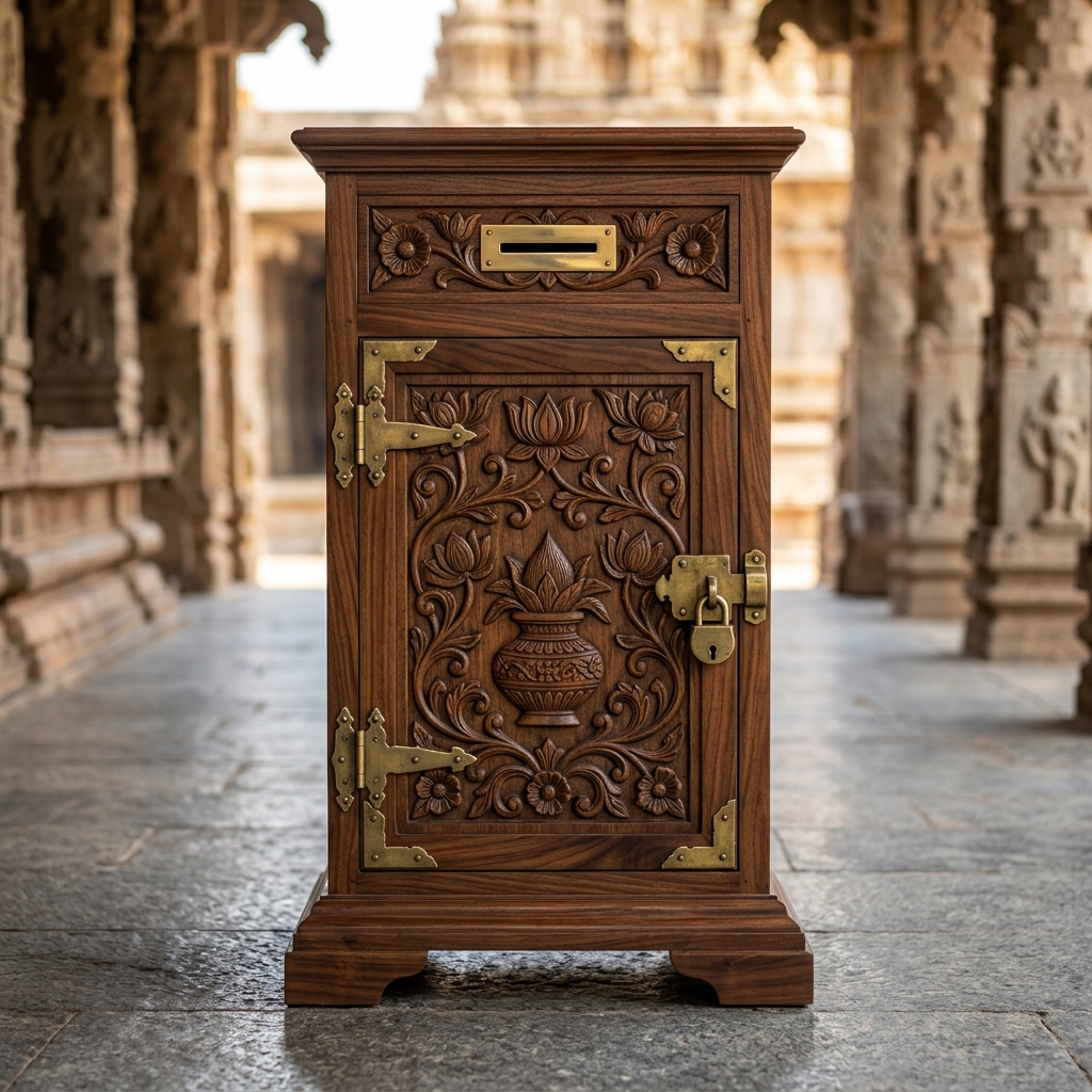 Kashmir Walnut Temple Donation & Offering Cabinet