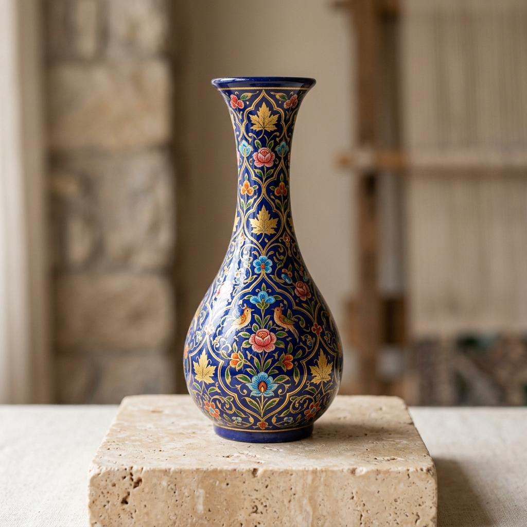Kashmiri Golden Naqashi Papier-Mâché Floral Vase