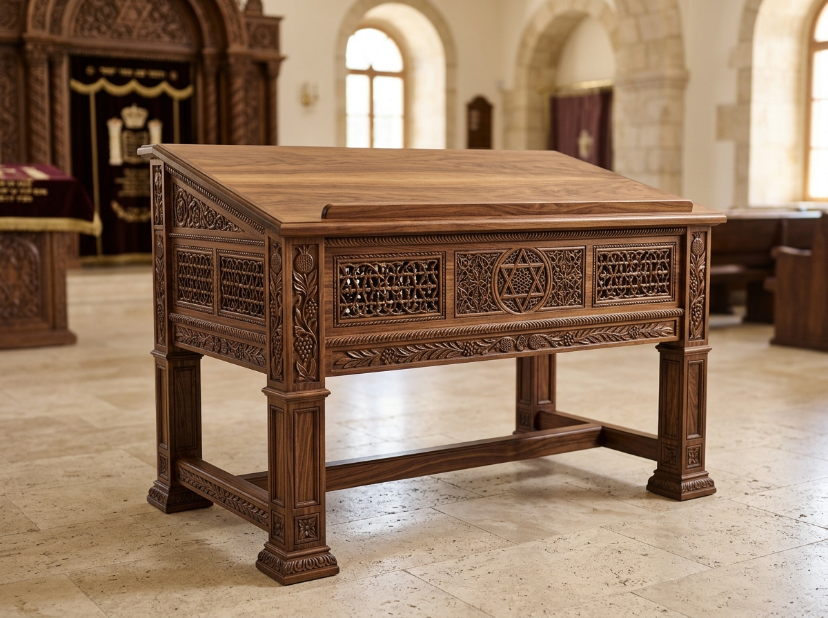 Hand-Carved Kashmir Walnut Bimah & Torah Reading Table
