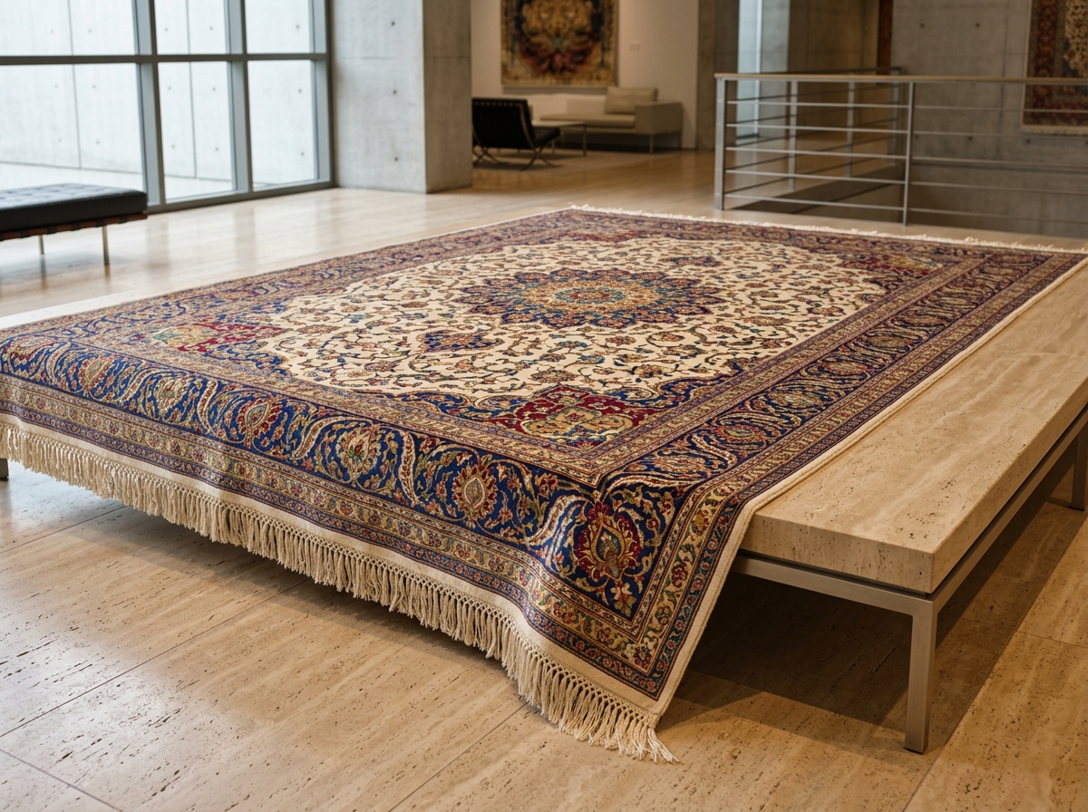 Grand Kashmiri Hand-Knotted Silk-on-Silk Carpet